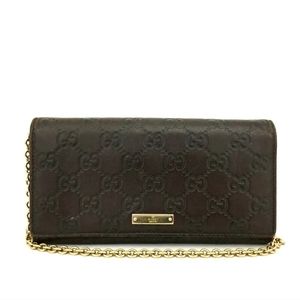 GUCCI Ssima GG Logo Leather Chain Long Bifold Wallet